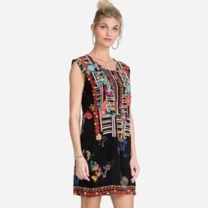 Johnny Was Bracciana Embroidered Silk Shift Dress